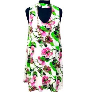 Peppermint Floral Sleeveless Dress - Pink and Green